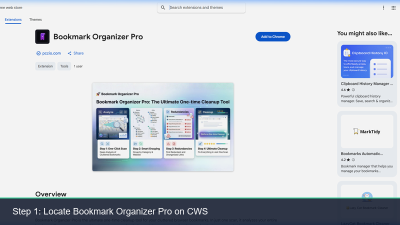 Locate Bookmark Organizer Pro on CWS